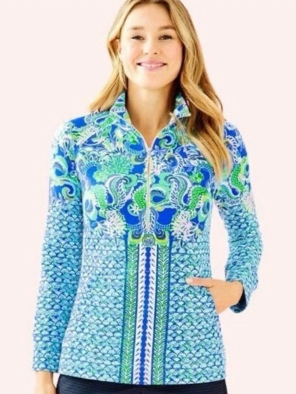 Lilly Pulitzer Skipper Popover Blue Grotto Sirens and Spirits SZ S NWOT Preppy